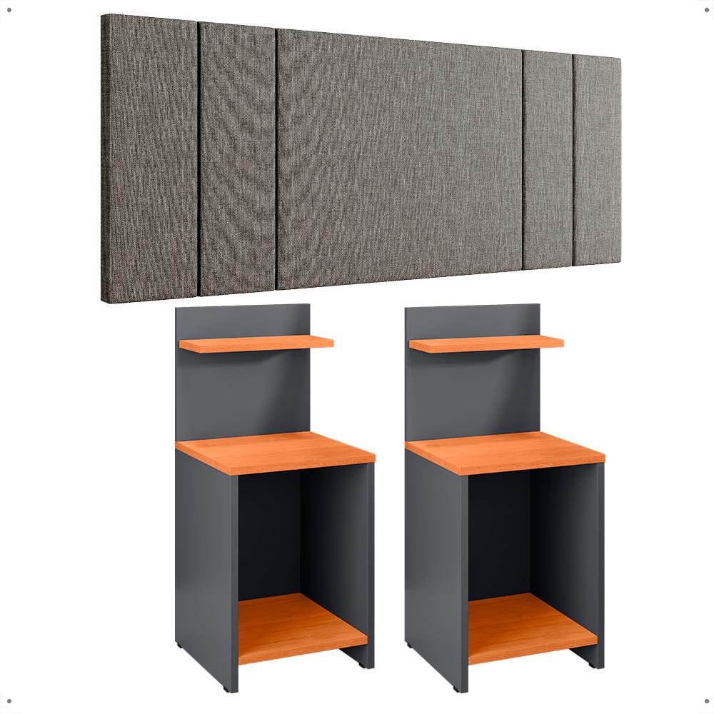Kit 2 Mesas Cabeceira Fantasy Cinza/Cinamomo Prateleira Nicho Mesinha Pequena Painel Suspenso Luana Linho 1,95 Cama Box King Size Quarto - Lojas RPM