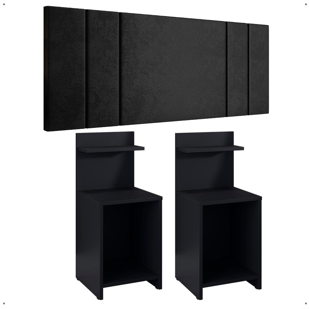 Kit 2 Mesas Cabeceira Fantasy Preto Prateleira Nicho Mesinha Pequena Painel Suspenso Luana Suede 1,95 Cama Box King Size Quarto - Lojas RPM