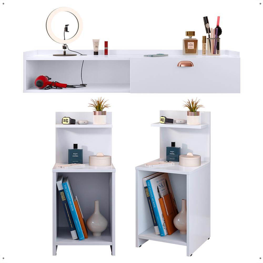 Kit 2 Mesas Cabeceira Mesinha Lateral Fantasy Branco Penteadeira Suspensa Camarim Decor Puxador Concha Quarto - Lojas RPM