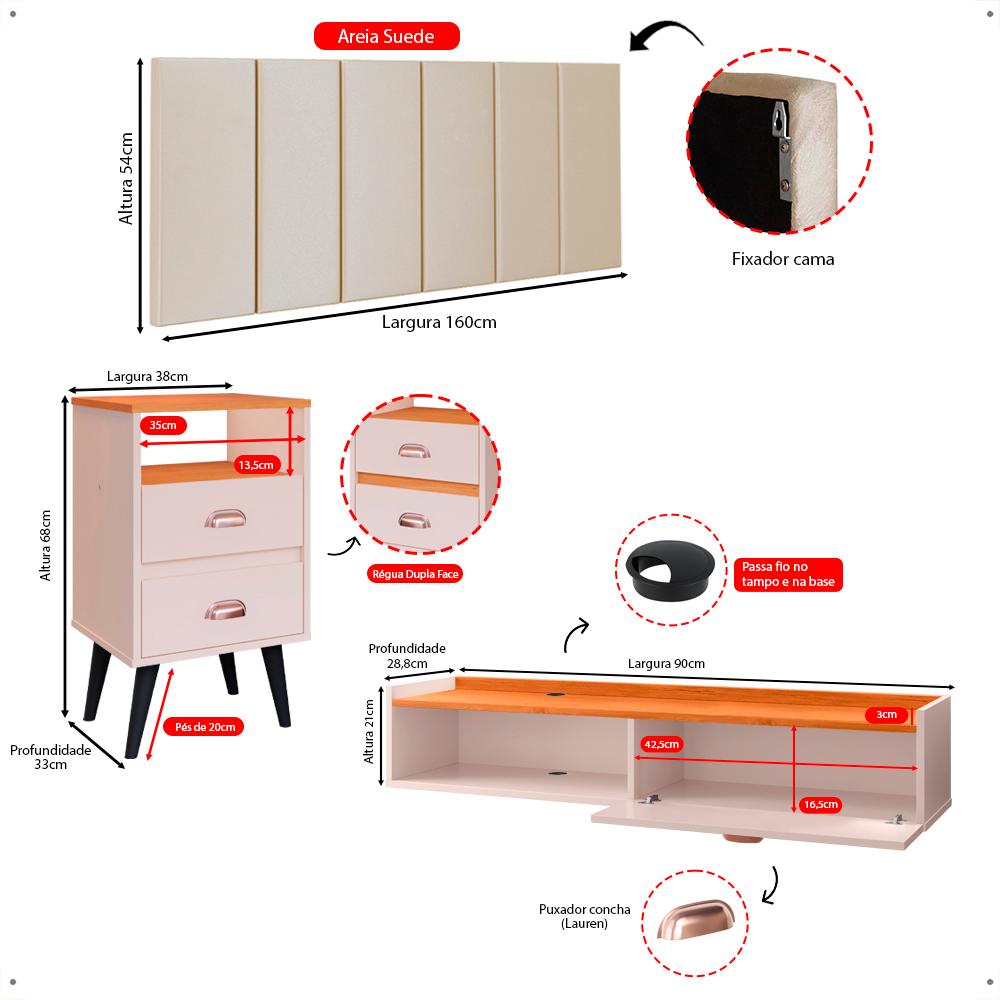Kit 2 Mesas Cabeceira Penteadeira Suspensa Classic Off White/Cinamomo Cabeceira Júlia 1,60 Cama Box Queen Size Areia Suede - Lojas RPM