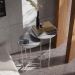 Kit 2 Mesas Laterais Sofá Industrial Redonda Mesinhas Canto Prisma Tampo MDF Apoio Aparador Objeto Pés Ferro Sala Quarto - Cinza - RPM