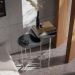 Kit 2 Mesas Laterais Sofá Industrial Redonda Mesinhas Canto Prisma Tampo MDF Apoio Aparador Objeto Pés Ferro Sala Quarto - Preto - RPM