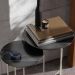 Kit 2 Mesas Laterais Sofá Industrial Redonda Mesinhas Canto Prisma Tampo MDF Apoio Aparador Objeto Pés Ferro Sala Quarto - Preto - RPM