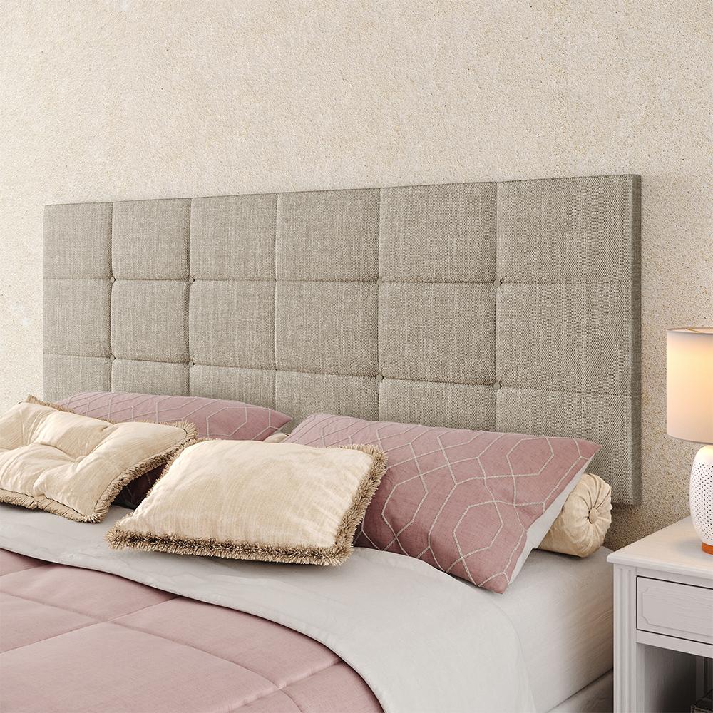 Kit 2 Mesas Suspensa Madri Off/Cinamomo Nicho Aparador Lateral Cabeceira Bia 1,60 Painel Cama Box Queen Size Bege Linho Quarto