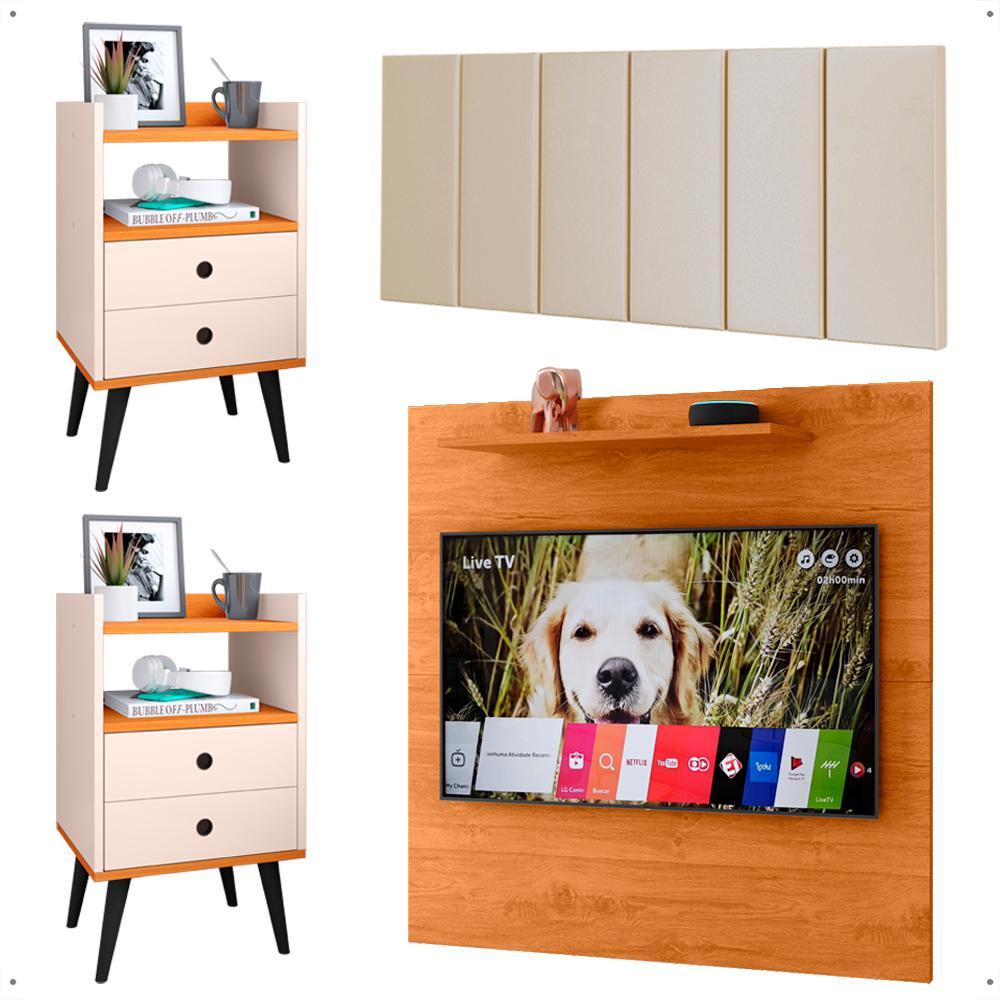 Kit 2 Mesinhas Apoio Off White Painel Cinamomo Tv 32 Polegadas Prateleira Suspensa Cabeceira Cama Box Queen Size 1,60 Areia Suede - Lojas RPM