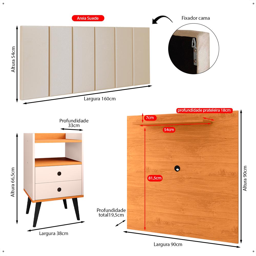 Kit 2 Mesinhas Apoio Off White Painel Cinamomo Tv 32 Polegadas Prateleira Suspensa Cabeceira Cama Box Queen Size 1,60 Areia Suede - Lojas RPM