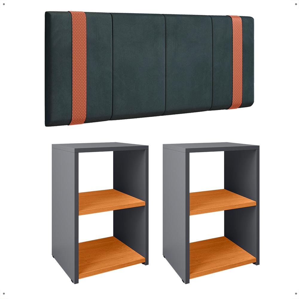 Kit 2 Mesinhas Bella Lateral Prateleira Cinza/Cinamomo Cabeceira Parise Suspensa Cama Box Queen Size 1,60 Estofada Suede - Lojas RPM