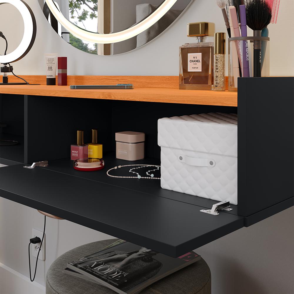 Kit 2 Mesinhas Cabeceira Charme Mesa Lateral Cama Penteadeira Suspensa Decor Puxador Concha Nicho Organizador Preto/Cinamomo - Lojas RPM
