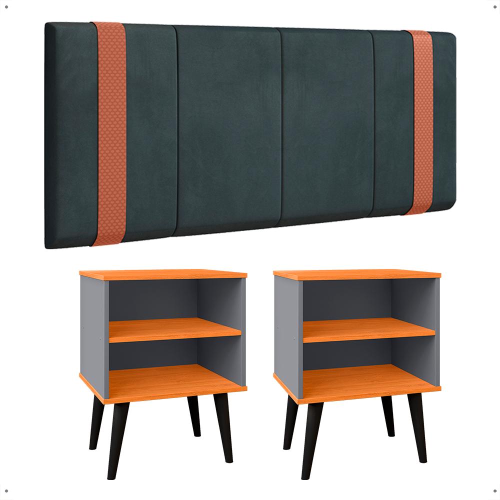 Kit 2 Mesinhas Cabeceira Cinza/Cinamomo Nicho Prateleira Organizadora Painel Suspenso Parise Cama Box Casal 1,40 Suede - Lojas RPM