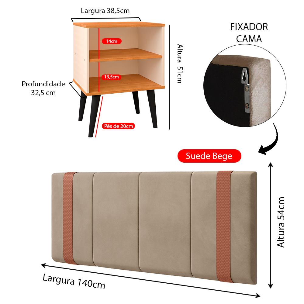 Kit 2 Mesinhas Cabeceira Off White/Cinamomo Nicho Prateleira Organizadora Painel Suspenso Parise Cama Box Casal 1,40 Bege Suede - Lojas RPM