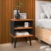 Kit 2 Mesinhas Cabeceira Preto/Cinamomo Nicho Prateleira Organizadora Painel Suspenso Parise Cama Box Casal 1,40 Suede - Lojas RPM