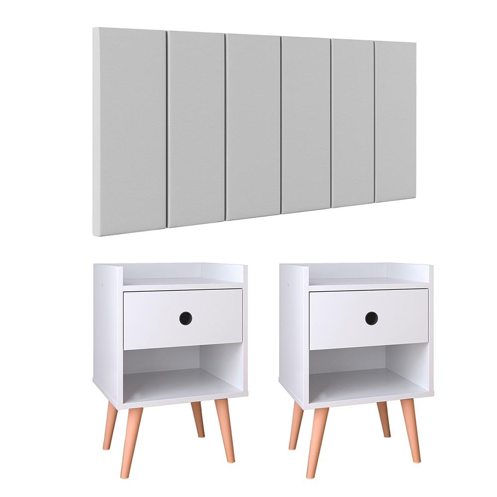 Kit 2 Mesinhas Decore Branco Nicho Porta Objetos Cabeceira Suspensa Júlia Cama Box Casal 1,60 Corino - Lojas RPM