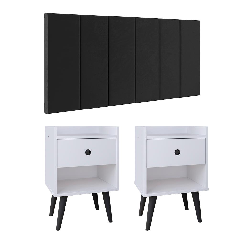 Kit 2 Mesinhas Decore Branco Nicho Porta Objetos Cabeceira Suspensa Júlia Cama Box Casal 1,60 Suede - Lojas RPM 