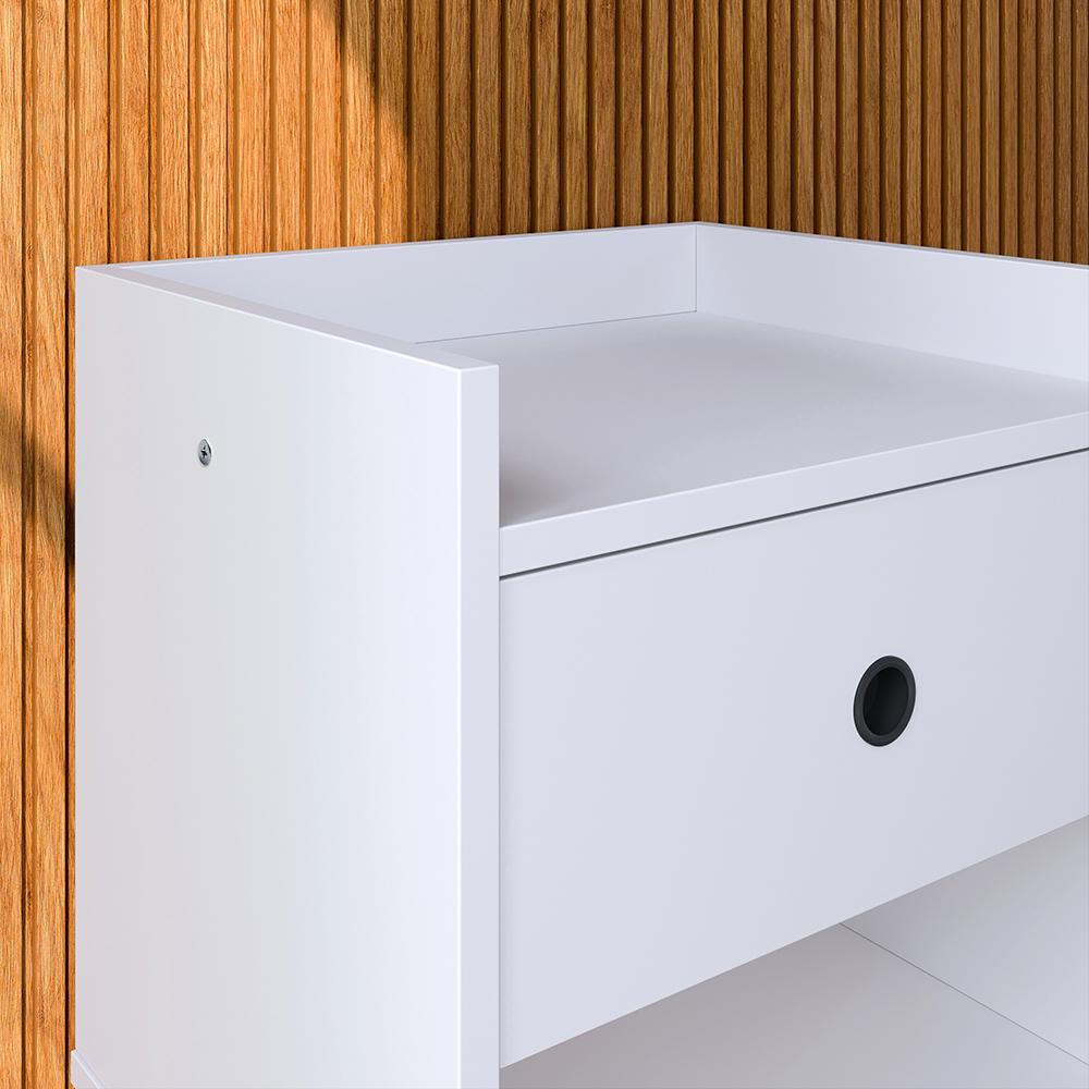 Kit 2 Mesinhas Decore Branco Nicho Porta Objetos Cabeceira Suspensa Júlia Cama Box Casal 1,60 Suede - Lojas RPM 