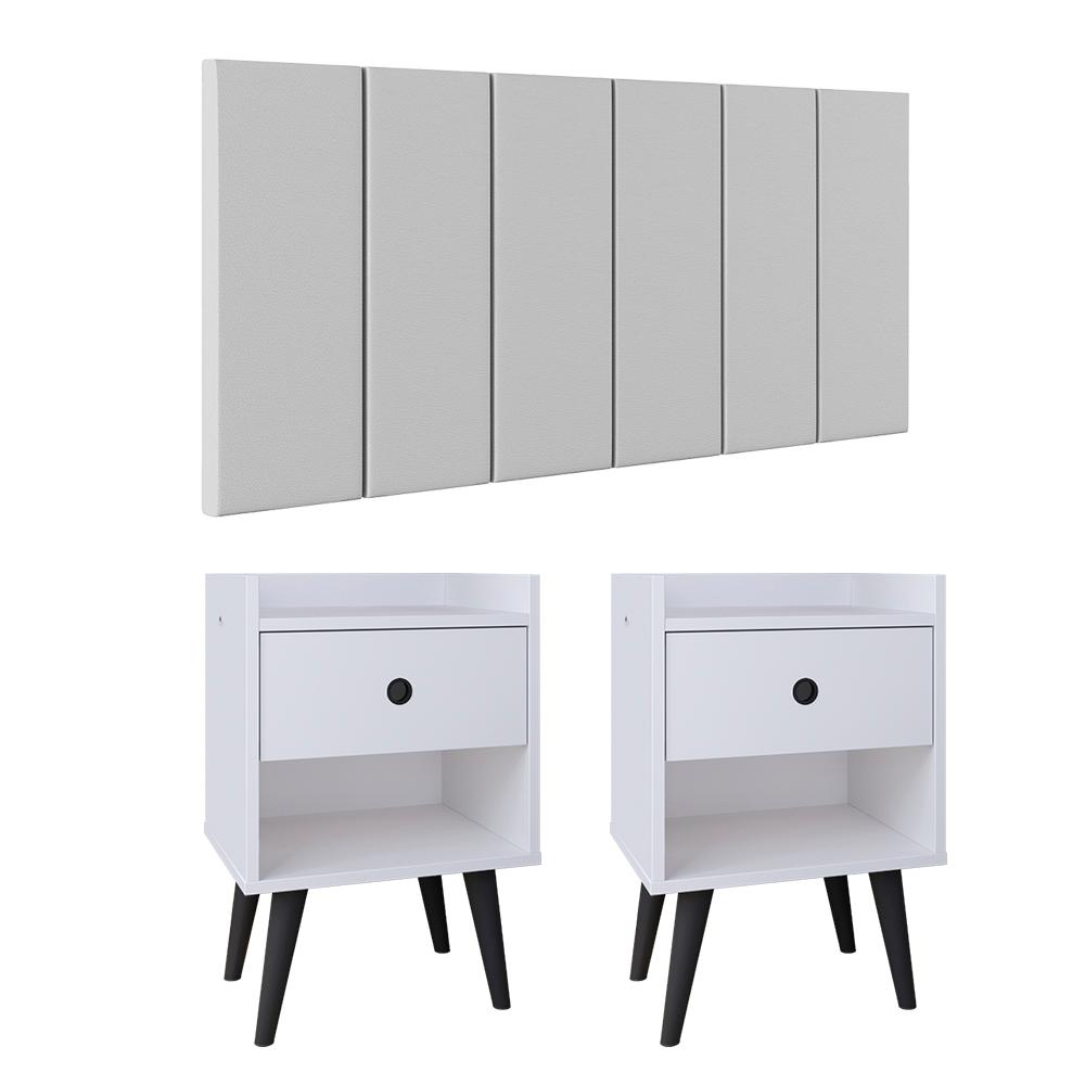 Kit 2 Mesinhas Decore Branco Preto Nicho Porta Objetos Cabeceira Suspensa Júlia Cama Box Casal 1,60 Corino - Lojas RPM 