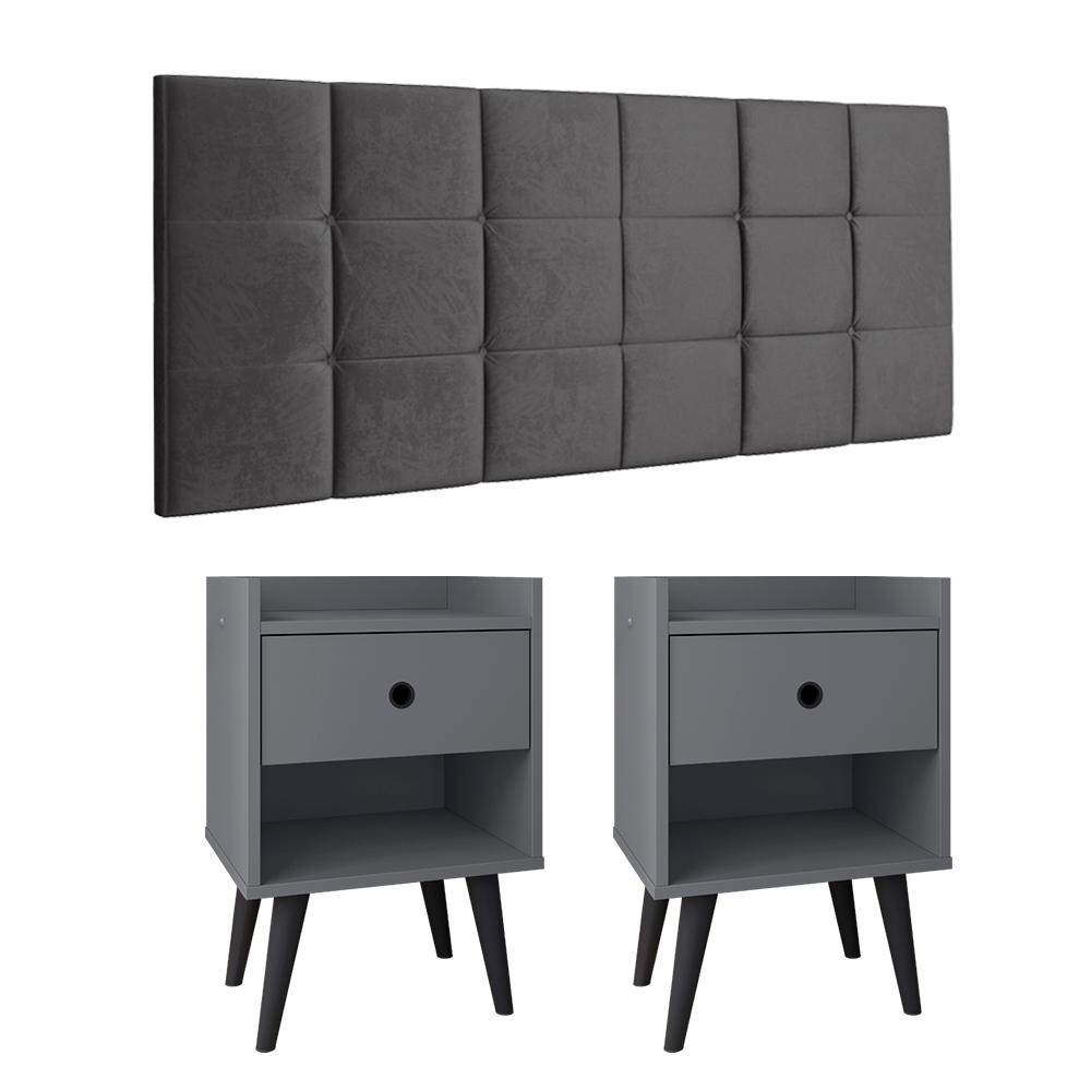 Kit 2 Mesinhas Decore Cinza/Preto Nicho Porta Objetos Pés Palito Cabeceira Suspensa Bia Cama Box King 1,95 Cinza Suede - Lojas RPM