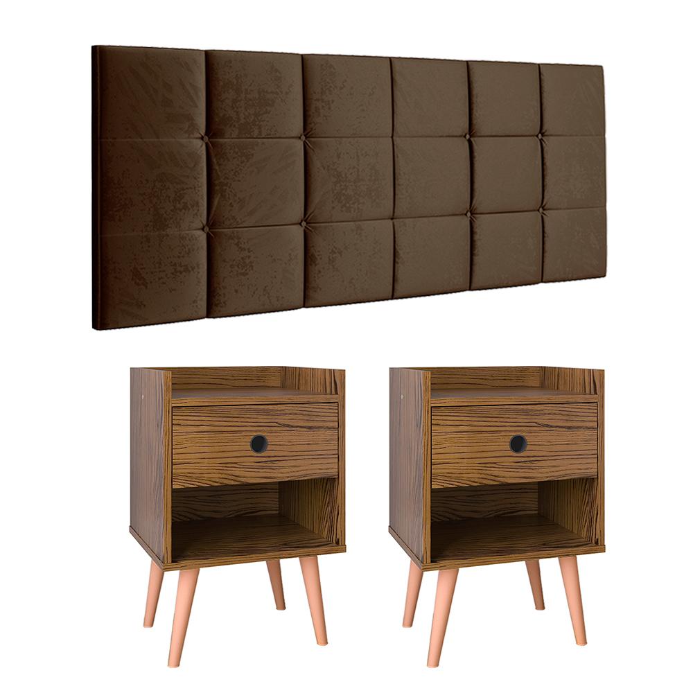 Kit 2 Mesinhas Decore Freijó Nicho Porta Objetos Pés Palito Cabeceira Suspensa Bia Cama Box King 1,95 Marrom Suede - Lojas RPM