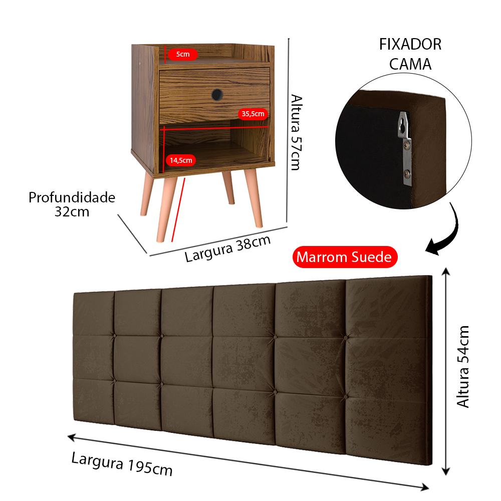 Kit 2 Mesinhas Decore Freijó Nicho Porta Objetos Pés Palito Cabeceira Suspensa Bia Cama Box King 1,95 Marrom Suede - Lojas RPM