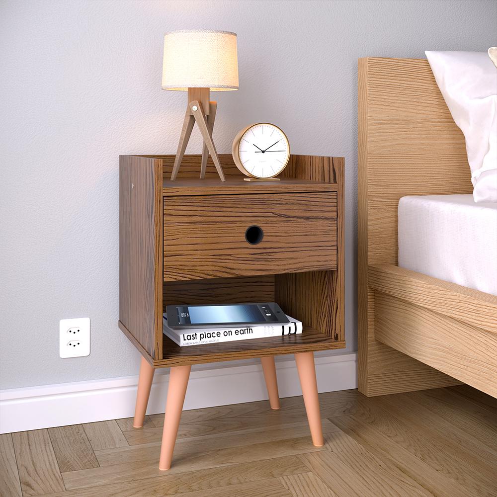 Kit 2 Mesinhas Decore Freijó Nicho Porta Objetos Pés Palito Cabeceira Suspensa Júlia Cama Box King 1,95 Marrom Suede - Lojas RPM
