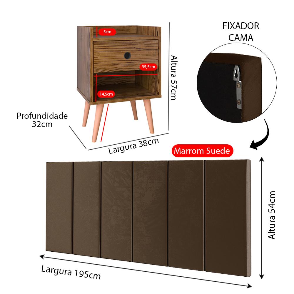 Kit 2 Mesinhas Decore Freijó Nicho Porta Objetos Pés Palito Cabeceira Suspensa Júlia Cama Box King 1,95 Marrom Suede - Lojas RPM