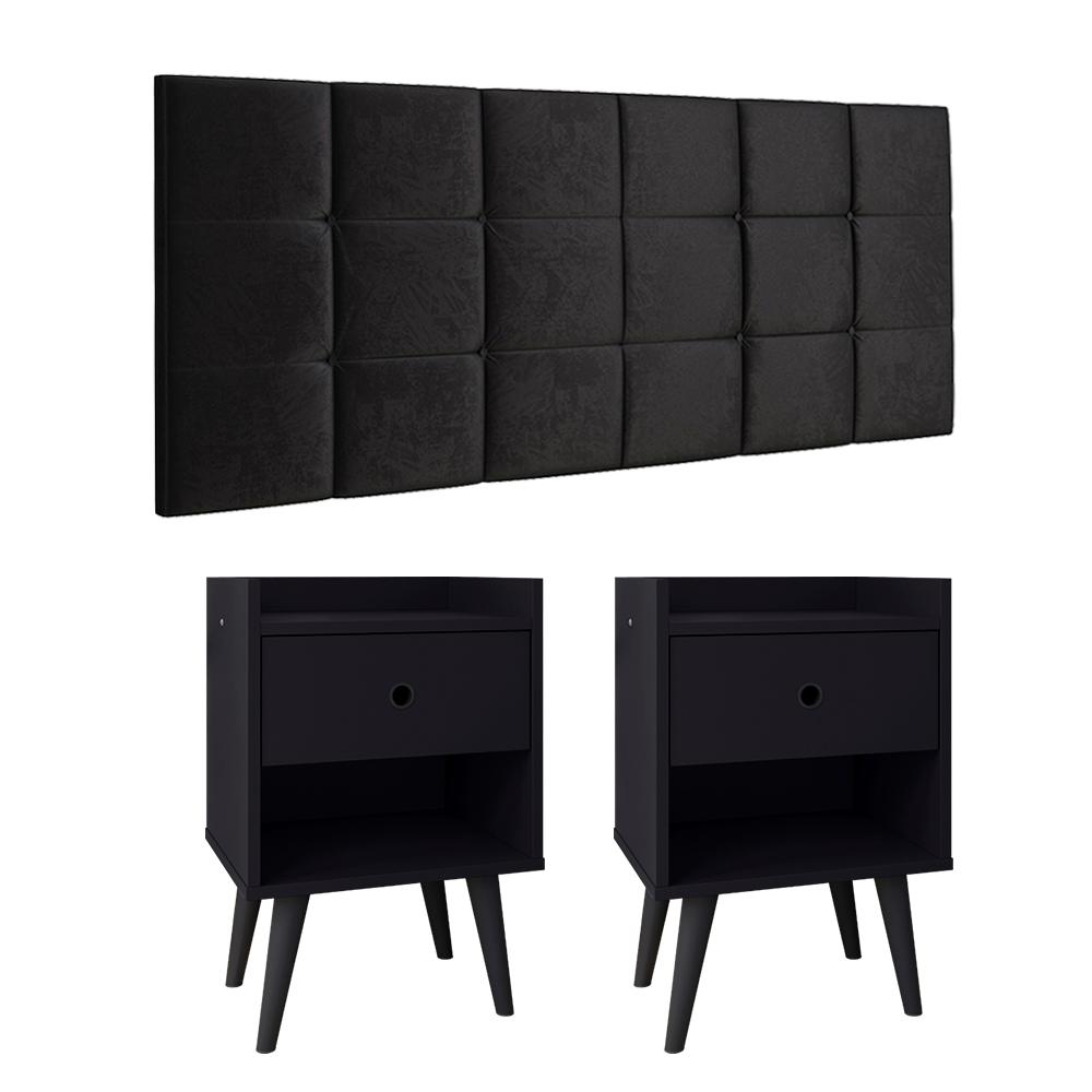 Kit 2 Mesinhas Decore Nicho Porta Objetos Pés Palito Cabeceira Suspensa Bia Cama Box King 1,95 Preto Suede - Lojas RPM