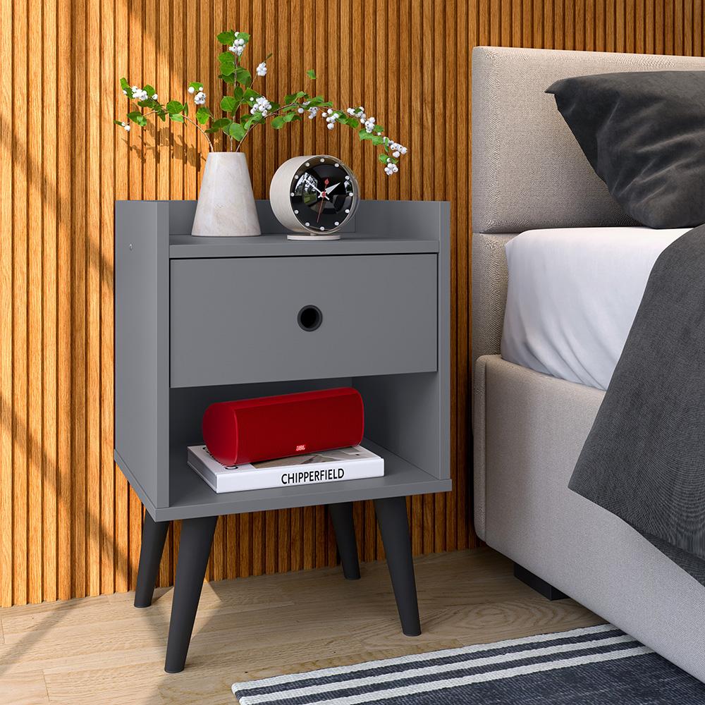Kit 2 Mesinhas Decore Nicho Porta Objetos Pés Palito Preto Cabeceira Suspensa Júlia Cama Box King 1,95 Cinza Linho - Lojas RPM