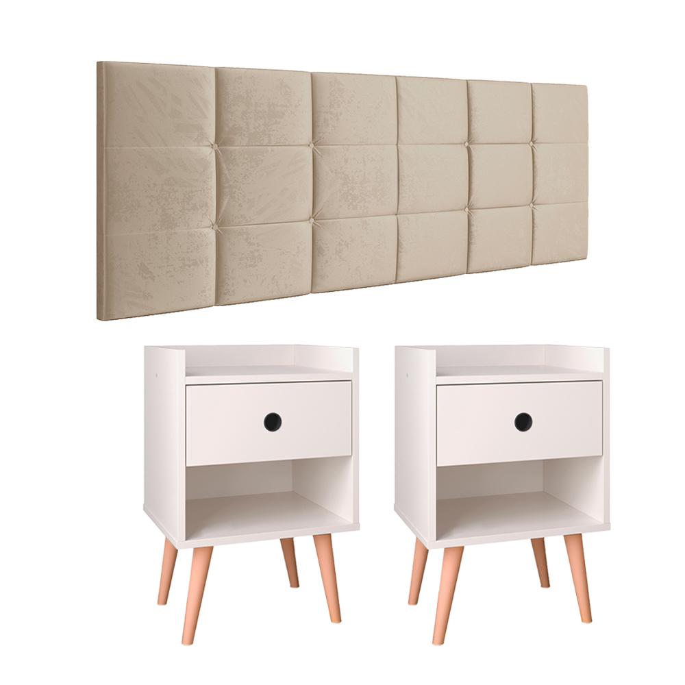 Kit 2 Mesinhas Decore Off White Nicho Porta Objetos Pés Palito Cabeceira Suspensa Bia Cama Box King 1,95 Areia Suede - Lojas RPM