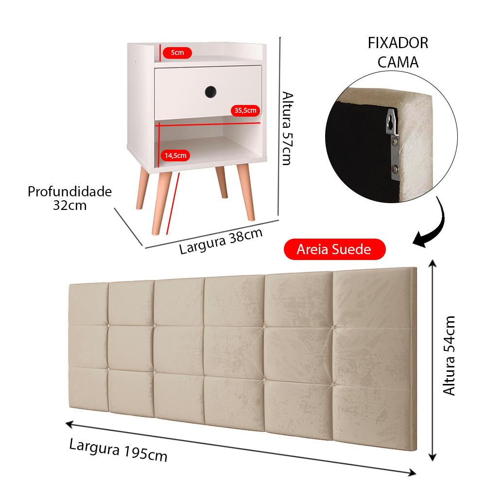 Kit 2 Mesinhas Decore Off White Nicho Porta Objetos Pés Palito Cabeceira Suspensa Bia Cama Box King 1,95 Areia Suede - Lojas RPM