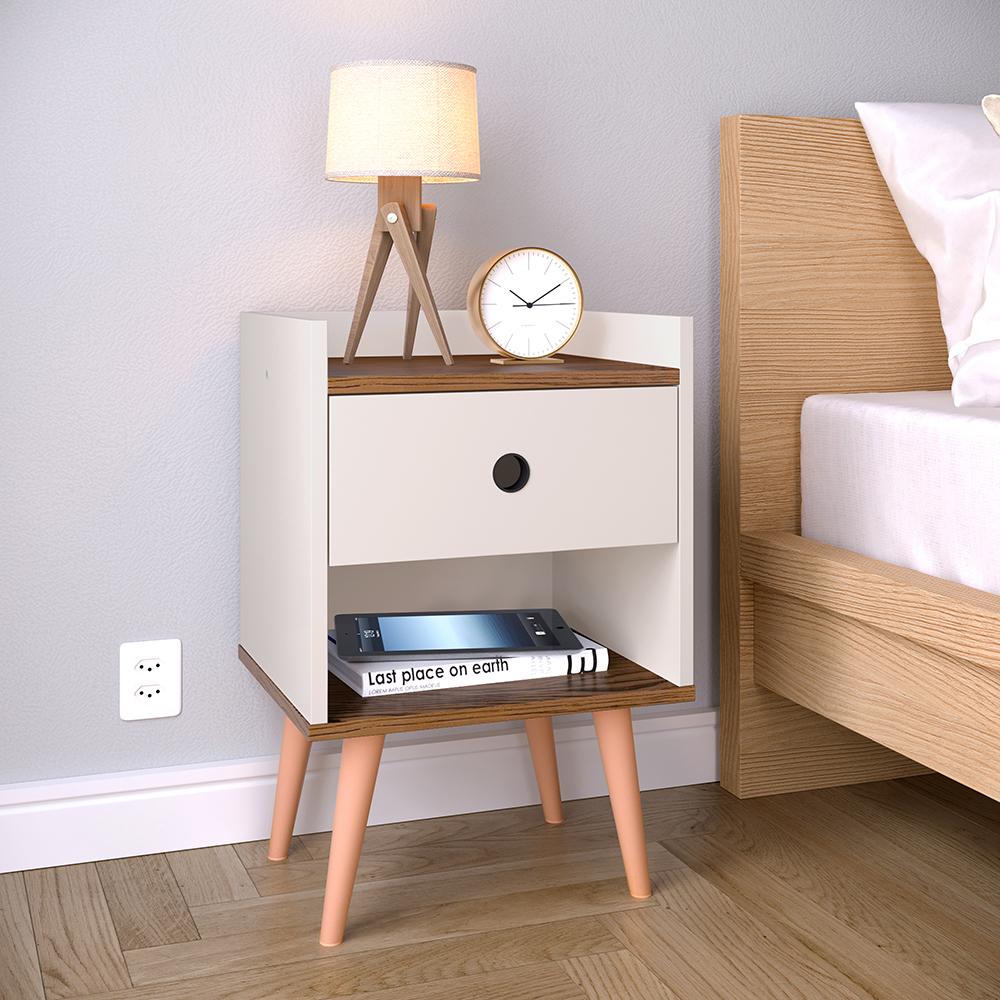 Kit 2 Mesinhas Decore Off/Freijó Nicho Porta Objetos Pés Palito Cabeceira Suspensa Bia Cama Box King 1,95 Bege Suede - Lojas RPM