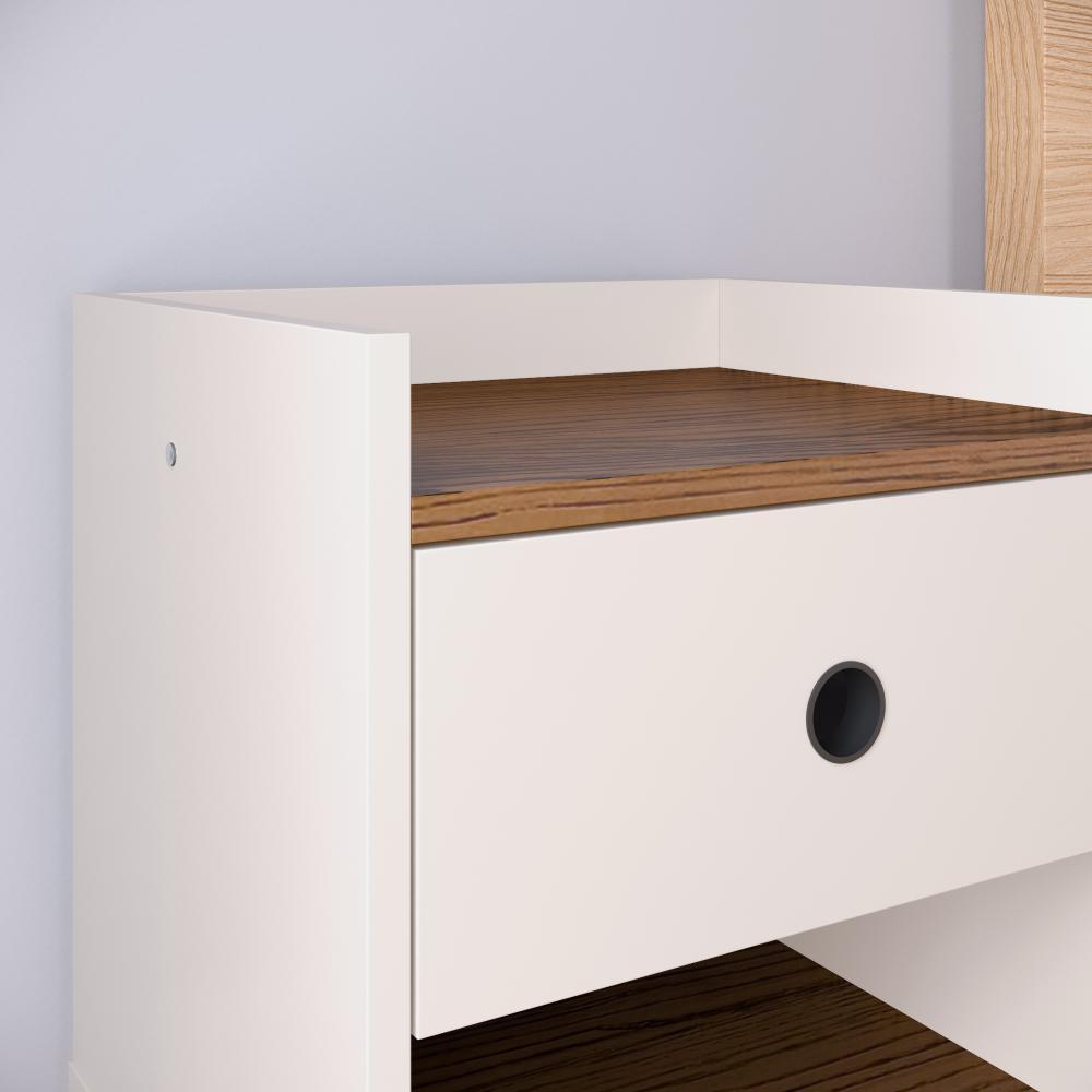 Kit 2 Mesinhas Decore Off/Freijó Nicho Porta Objetos Pés Palito Cabeceira Suspensa Bia Cama Box King 1,95 Bege Suede - Lojas RPM