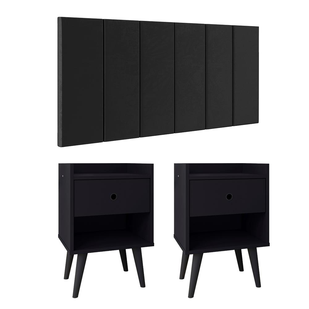 Kit 2 Mesinhas Decore Preto Nicho Porta Objetos Pés Palito Cabeceira Suspensa Júlia Cama Box Casal 1,40 Suede - Lojas RPM