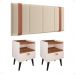 Kit 2 Mesinhas Estilo Nicho Gaveta Puxador Concha Off White/Freijó Cabeceira Suspensa Estofada Parise Cama Box Casal 1,40 Bege Suede - Lojas RPM