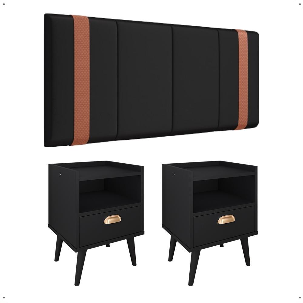 Kit 2 Mesinhas Estilo Nicho Gaveta Puxador Concha Retrô Preto Cabeceira Suspensa Estofada Parise Cama Box Casal 1,40 Suede - Lojas RPM