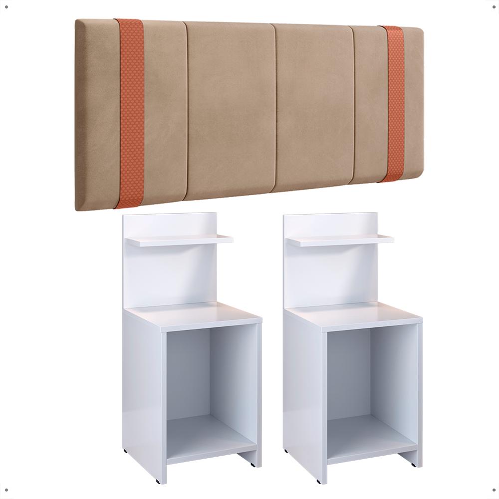 Kit 2 Mesinhas Fantasy Branco Compacta Prateleira Cabeceira Parise Suspensa Detalhe Lateral Cama Box Casal 1,40 Bege Suede - Lojas RPM