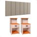 Kit 2 Mesinhas Gaveta Prateleira Suspensa Cléo Off/Cinamomo Cabeceira Estofada Linho Júlia Cama Casal 1,40 Bege Quarto - RPM