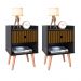 Kit 2 Mesinhas Lateral Cama Moderna 1 Gaveta e Nicho Mesa de Cabeceira Decore Quarto Preto / Ripado Nature - Lojas RPM