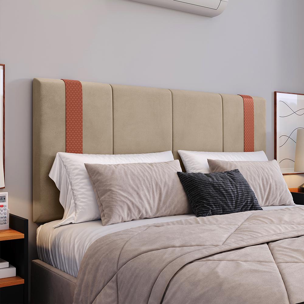 Kit 2 Mesinhas Off White/Cinamomo Canto Nicho Prateleira Cabeceira Suspensa Almofadada Cama Box Queen Size 1,6 Detalhe Lateral Bege Suede - Lojas RPM