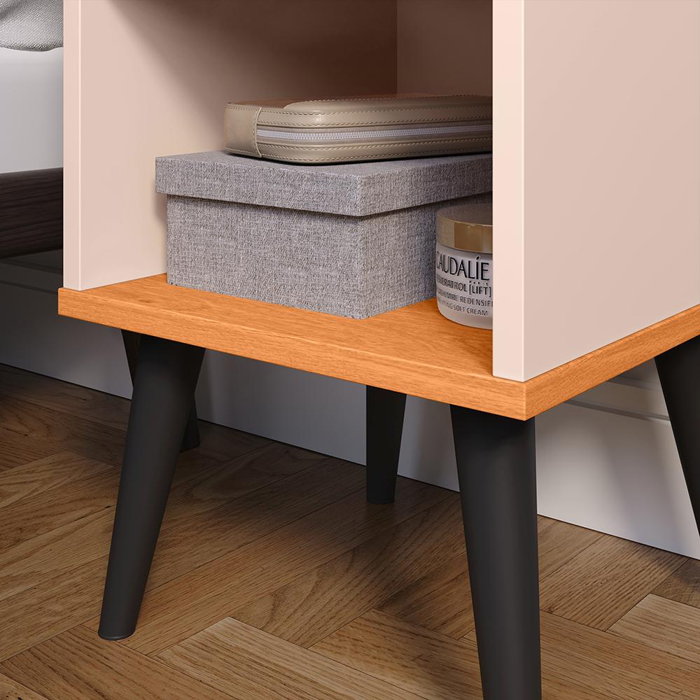 Kit 2 Mesinhas Off White/Cinamomo Canto Nicho Prateleira Cabeceira Suspensa Almofadada Cama Box Queen Size 1,6 Detalhe Lateral Bege Suede - Lojas RPM