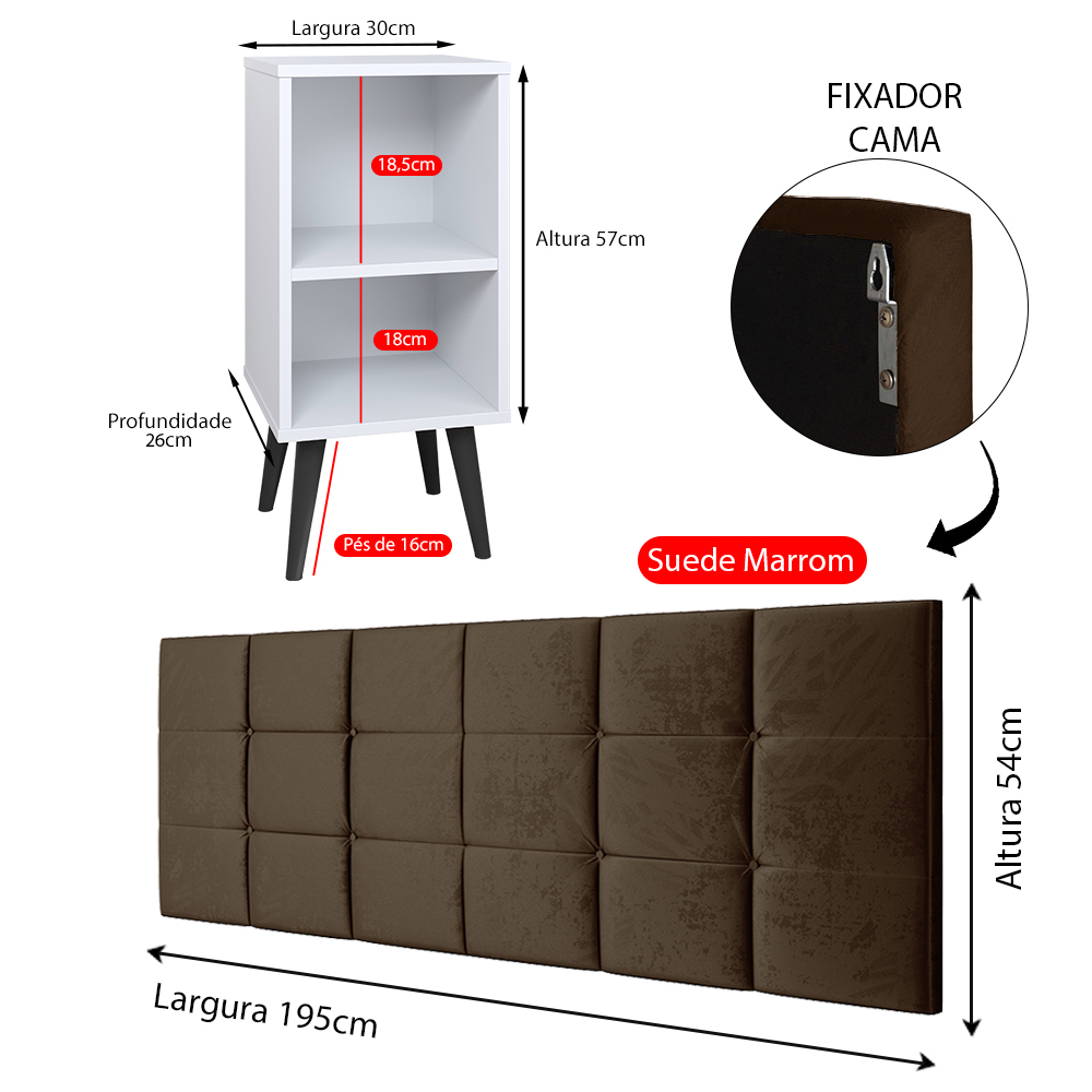 Kit 2 Mesinhas Pequena Charme Branco Jogo Quarto Casal Cabeceira Bia Cama Box King Size 1,95 Marrom Suede - Lojas RPM
