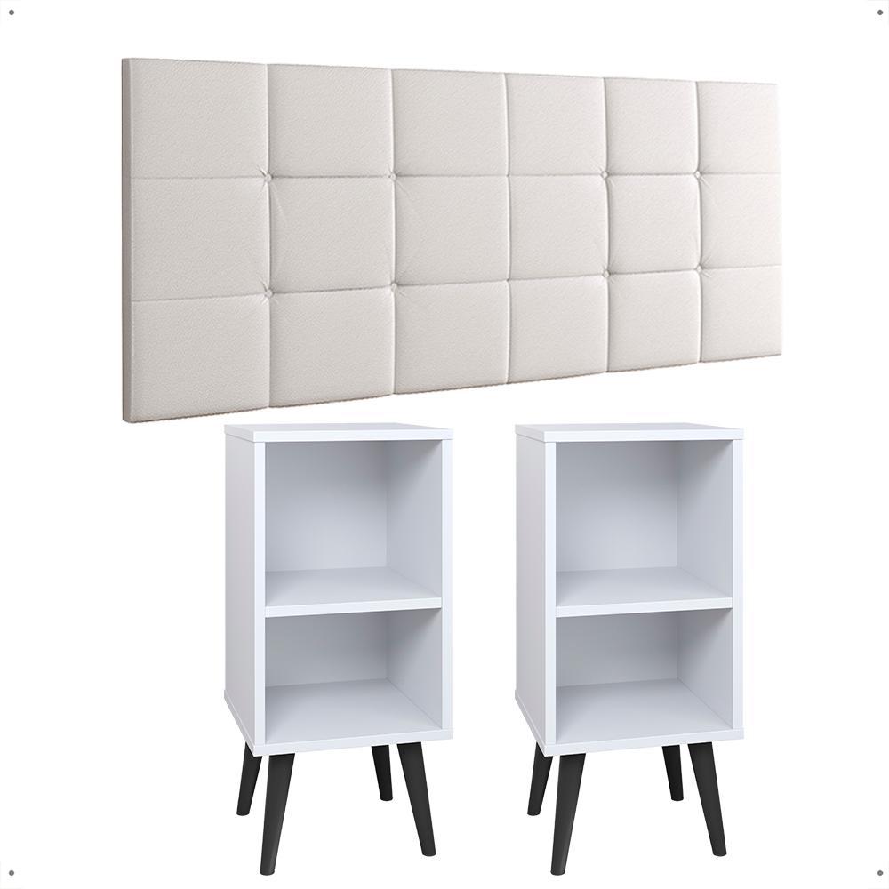 Kit 2 Mesinhas Pequena Charme Jogo Quarto Casal Cabeceira Bia Cama Box King Size 1,95 Branco Corino - Lojas RPM