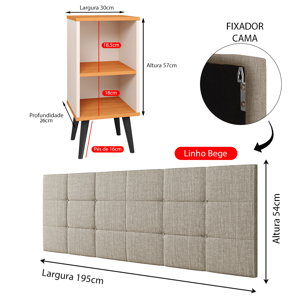 Kit 2 Mesinhas Pequena Charme Off White/Cinamomo Jogo Quarto Casal Cabeceira Bia Cama Box King Size 1,95 Bege Linho - Lojas RPM