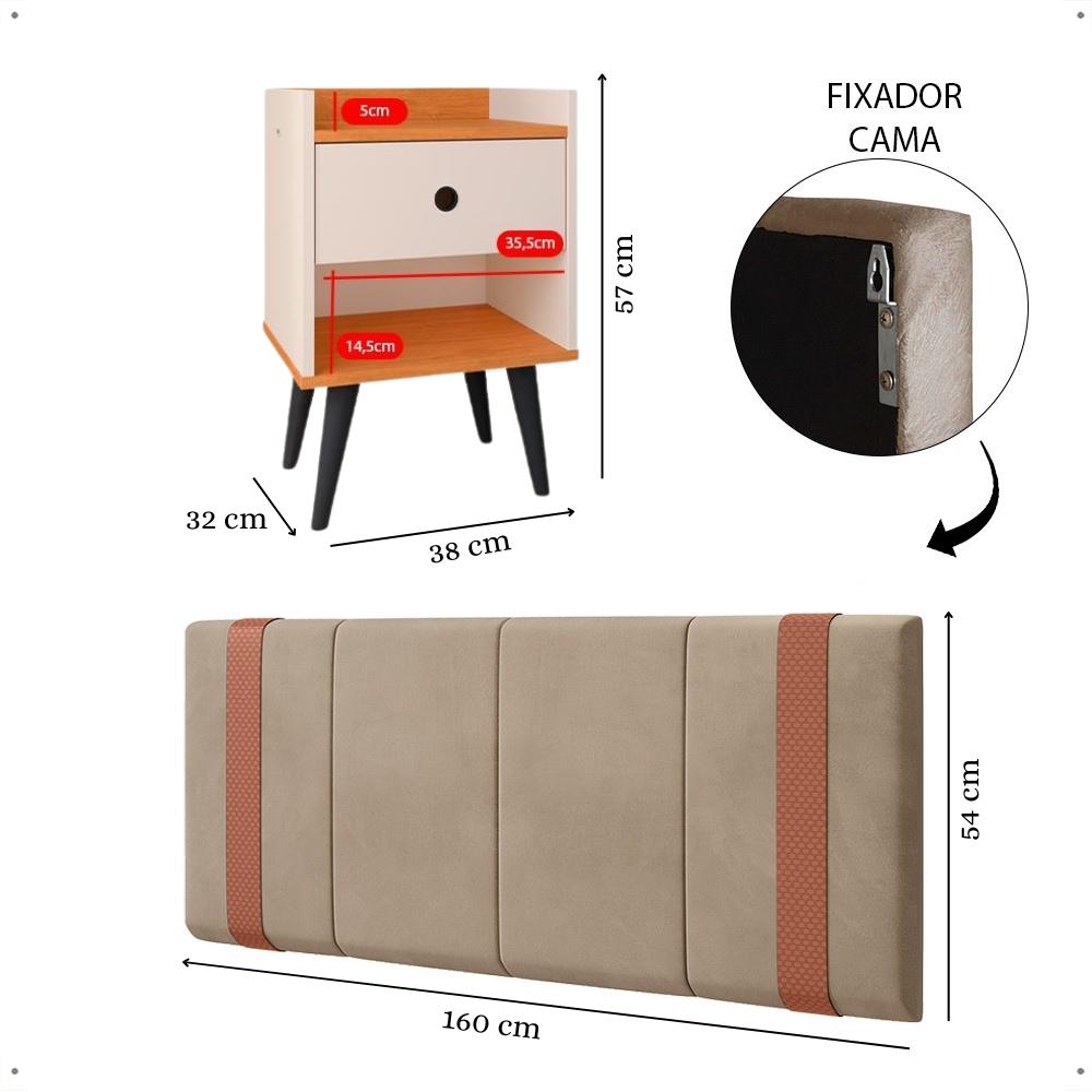 Kit 2 Mesinhas Pequena Decore Nicho Gaveta Off White/Cinamomo Cabeceira Suspensa Cama Box Casal Queen Detalhe Lateral Bege Suede - Lojas RPM