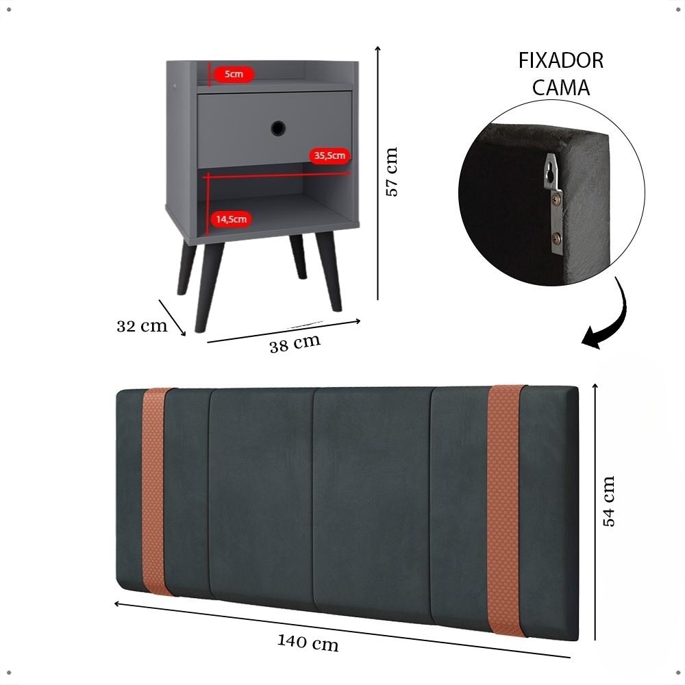 Kit 2 Mesinhas Pequena Decore Nicho Gaveta Organizadora Cabeceira Suspensa Cama Box Casal Detalhe Lateral Cinza Suede - Lojas RPM