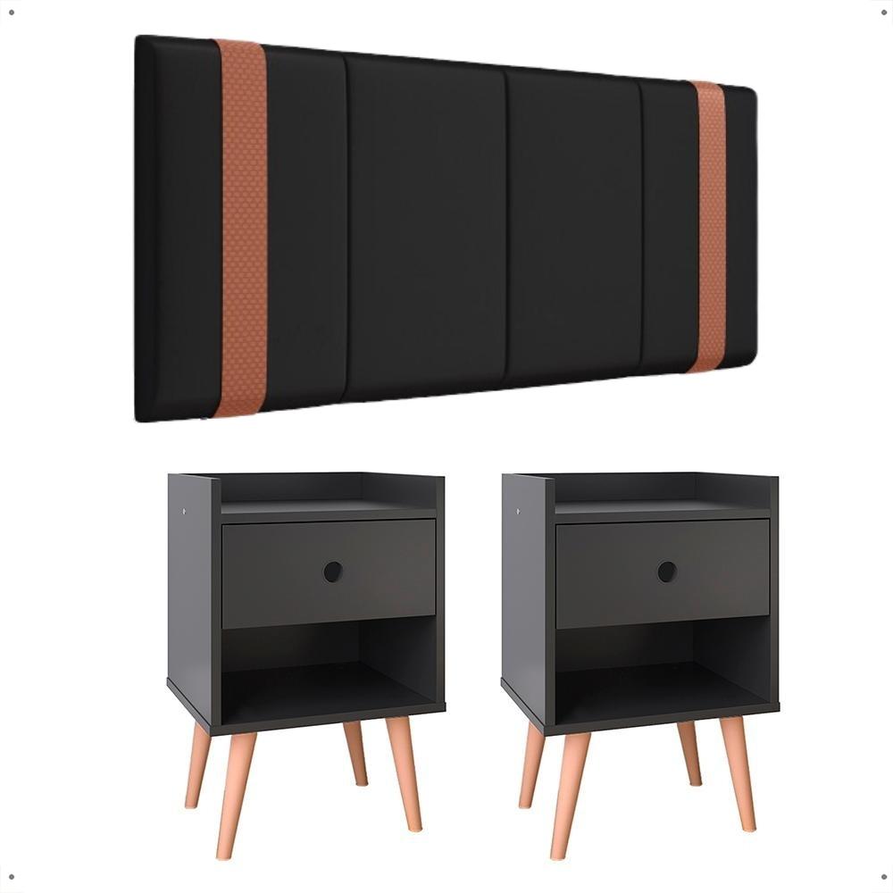 Kit 2 Mesinhas Pequena Decore Nicho Gaveta Organizadora Cabeceira Suspensa Cama Box Casal Detalhe Lateral Preto Suede - Lojas RPM
