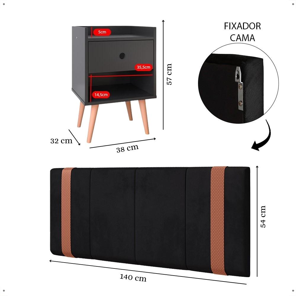 Kit 2 Mesinhas Pequena Decore Nicho Gaveta Organizadora Cabeceira Suspensa Cama Box Casal Detalhe Lateral Preto Suede - Lojas RPM