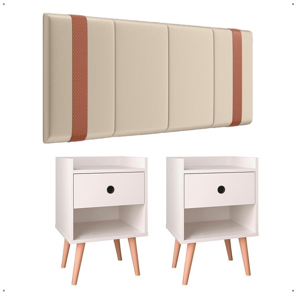 Kit 2 Mesinhas Pequena Decore Nicho Gaveta Organizadora Off White Cabeceira Suspensa Cama Box Casal Detalhe Lateral Bege Suede - Lojas RPM