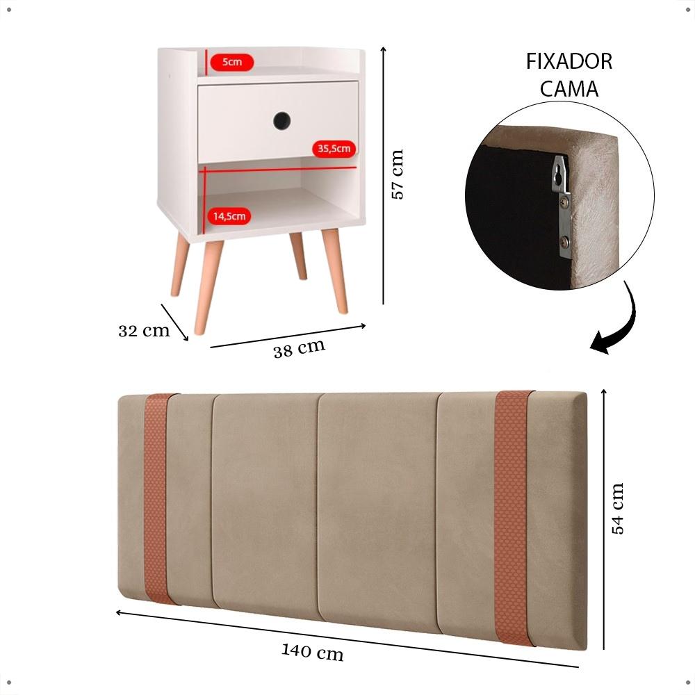 Kit 2 Mesinhas Pequena Decore Nicho Gaveta Organizadora Off White Cabeceira Suspensa Cama Box Casal Detalhe Lateral Bege Suede - Lojas RPM