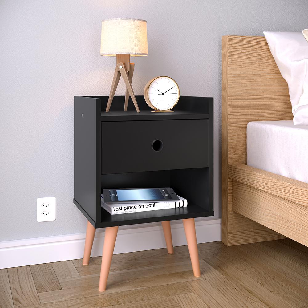 Kit 2 Mesinhas Pequena Decore Organizadora Nicho Gaveta Preto Cabeceira Suspensa Cama Box Casal Queen Detalhe Lateral Suede - Lojas RPM