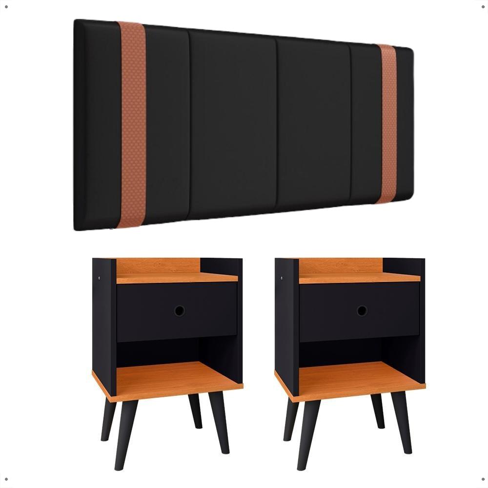 Kit 2 Mesinhas Pequena Decore Organizadora Nicho Gaveta Preto/Cinamomo Cabeceira Suspensa Cama Box Casal Queen Detalhe Lateral Suede - Lojas RPM
