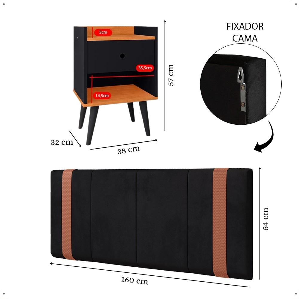 Kit 2 Mesinhas Pequena Decore Organizadora Nicho Gaveta Preto/Cinamomo Cabeceira Suspensa Cama Box Casal Queen Detalhe Lateral Suede - Lojas RPM